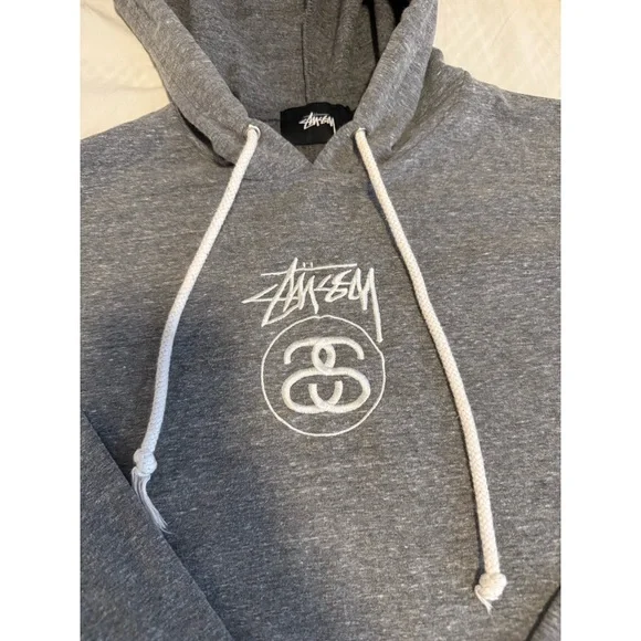 Stussy Charcoal Gray Hoodie with White Logo - Picture 2 of 3